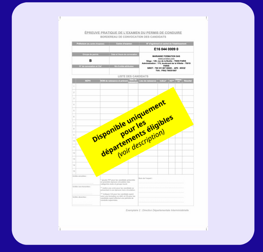 Bordereaux d'examen - Départements éligibles uniquement